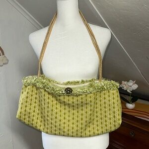 Handmade Purse w/straw handles and‎ two pockets inside Pretty jeweled attached